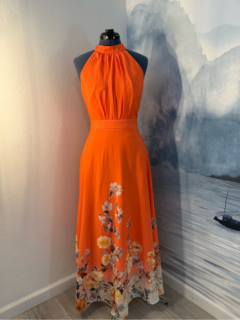 Halter Floral-Print Orange Maxi Dress 209